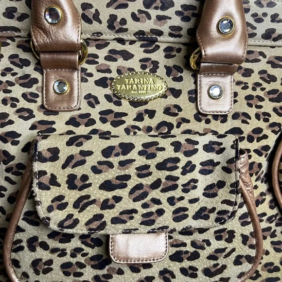 Tarina Tarantino Leopard Print Tote with Metallic Bronze Accents - Picture 3 of 9